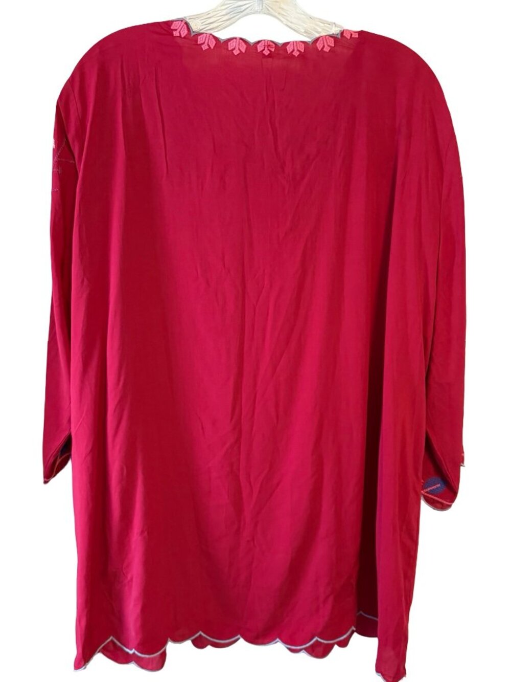 AK Embroidered Rayon Tunic Top 3XL Red Floral Boho Peasant Blouse NWT - Picture 4 of 6